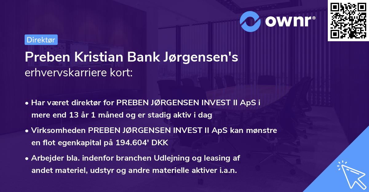Preben Kristian Bank Jørgensen's erhvervskarriere kort