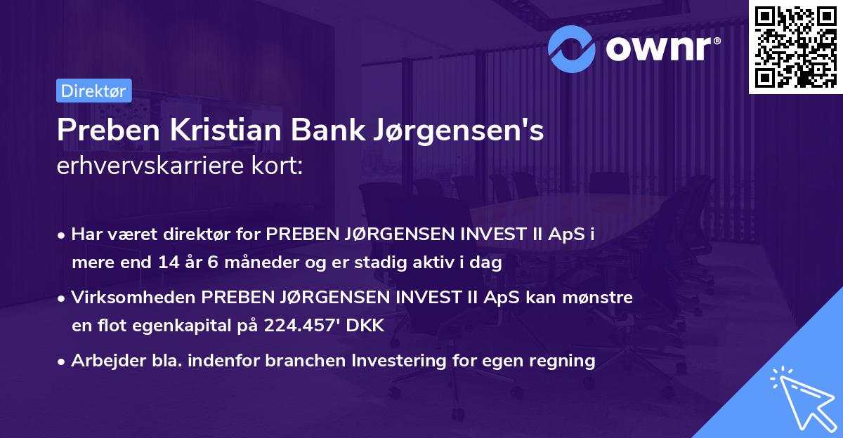 Preben Kristian Bank Jørgensen's erhvervskarriere kort