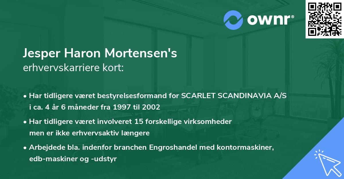 Jesper Haron Mortensen's erhvervskarriere kort