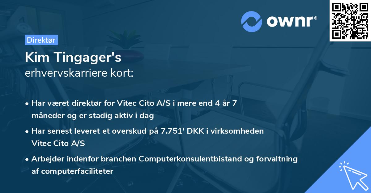 Kim Tingager's erhvervskarriere kort
