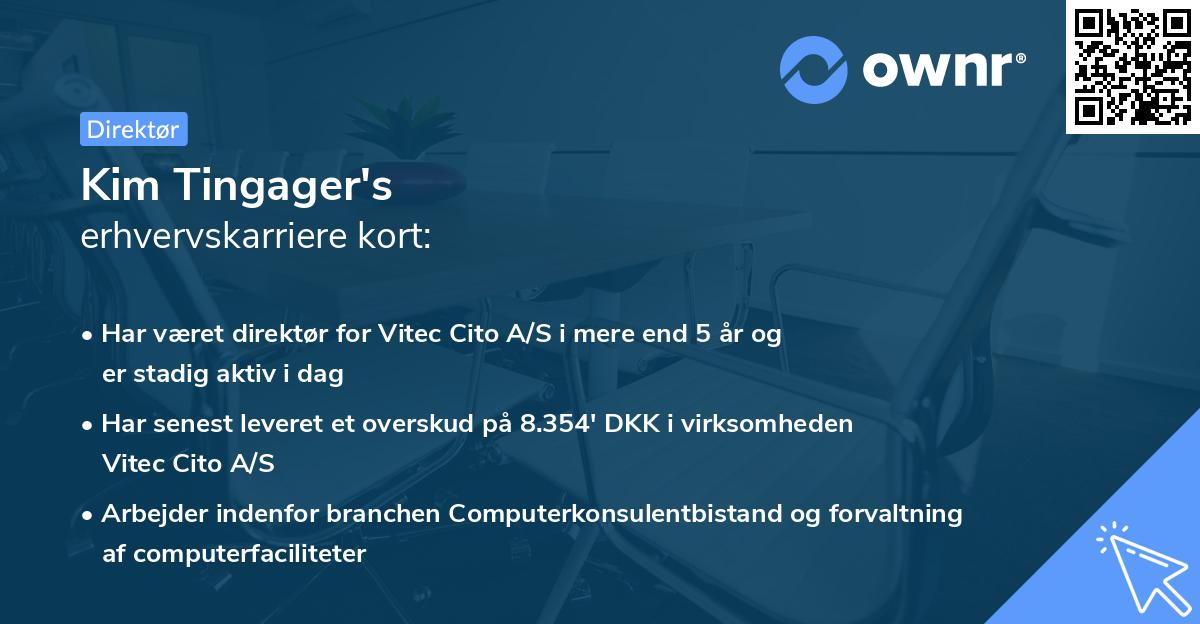 Kim Tingager's erhvervskarriere kort