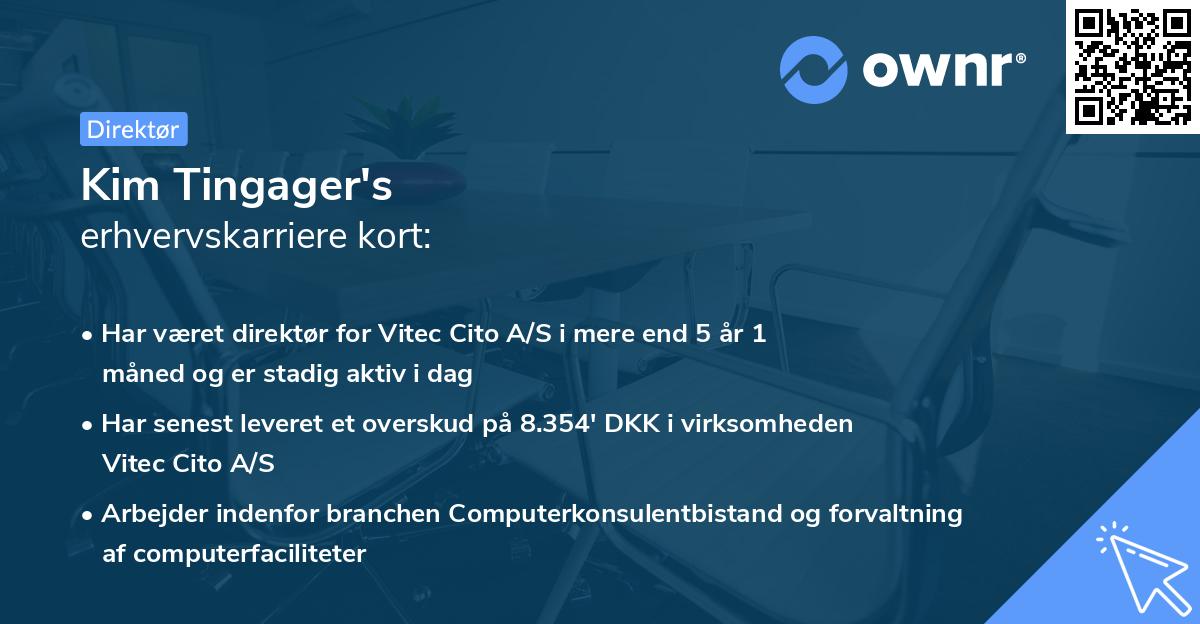 Kim Tingager's erhvervskarriere kort
