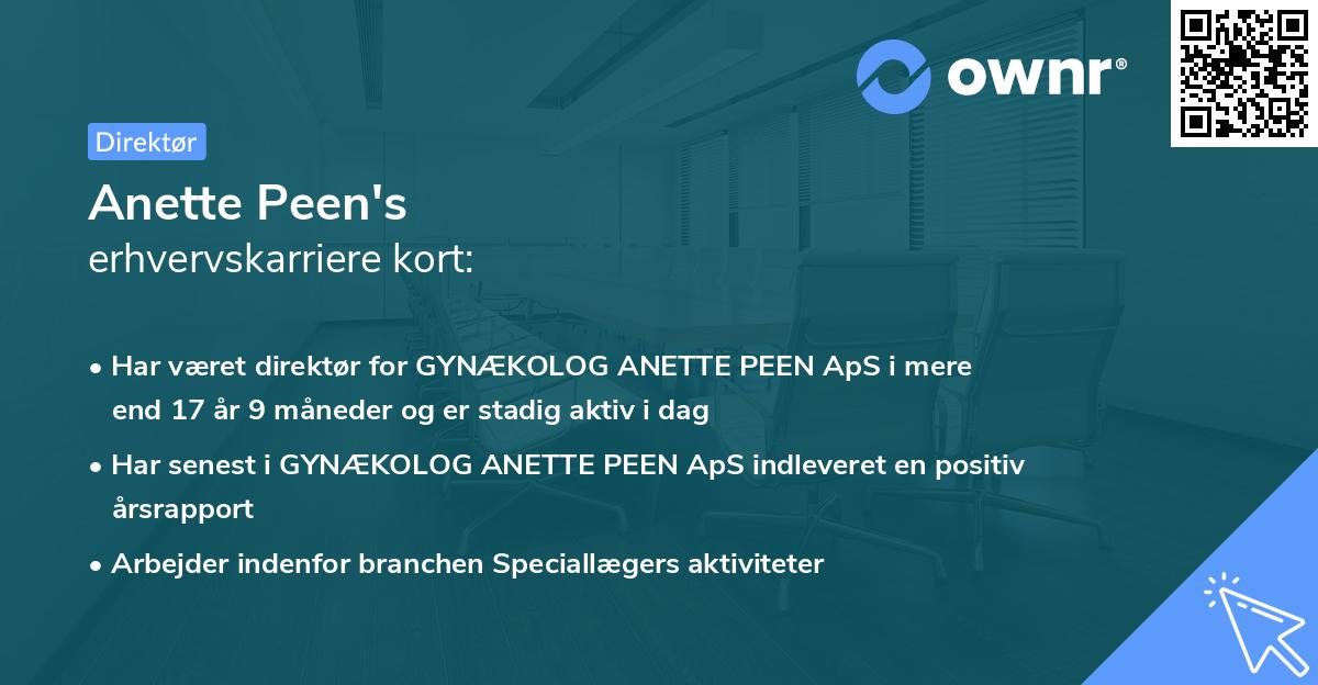 Anette Peen's erhvervskarriere kort