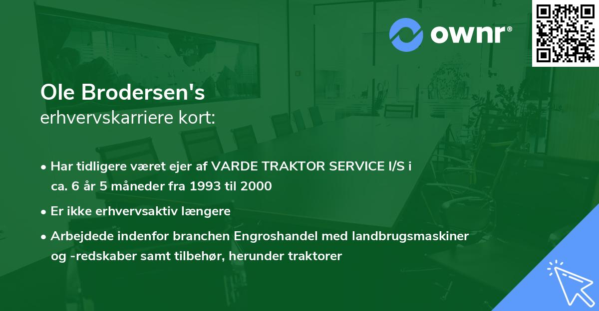 Ole Brodersen's erhvervskarriere kort