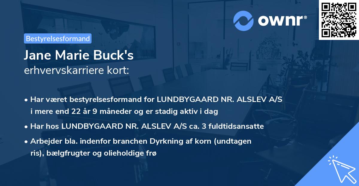 Jane Marie Buck's erhvervskarriere kort