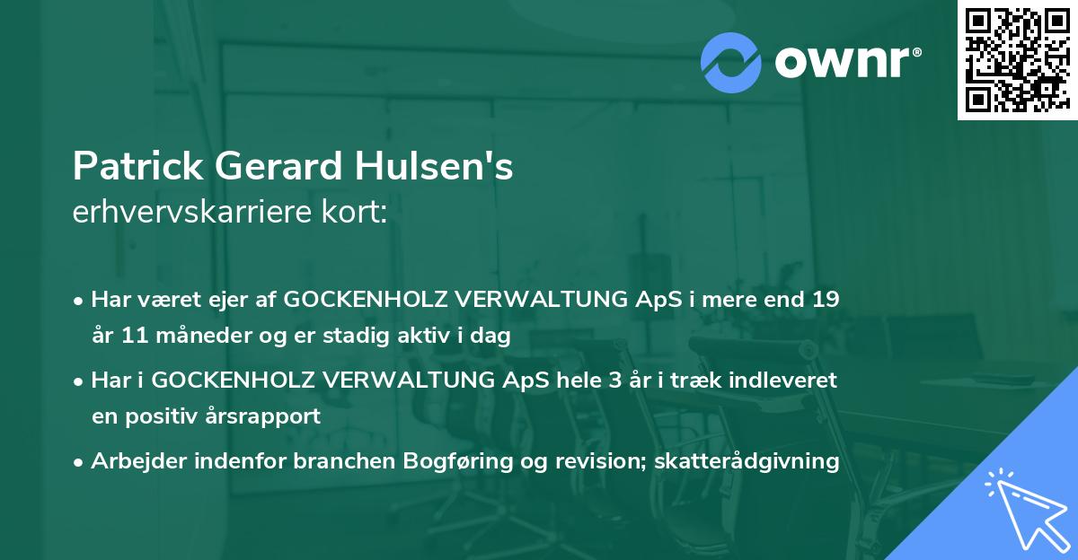 Patrick Gerard Hulsen's erhvervskarriere kort
