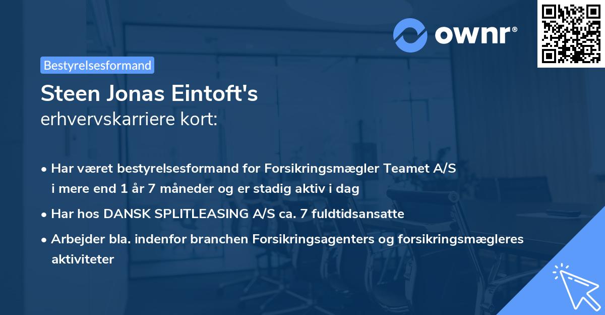 Steen Jonas Eintoft's erhvervskarriere kort