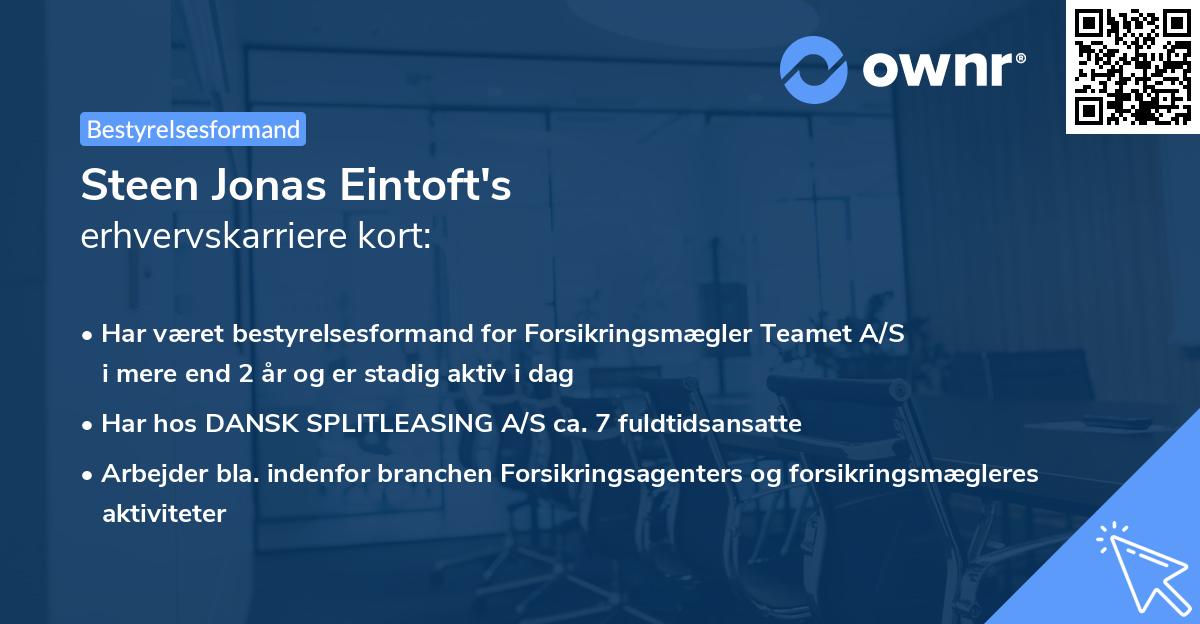 Steen Jonas Eintoft's erhvervskarriere kort