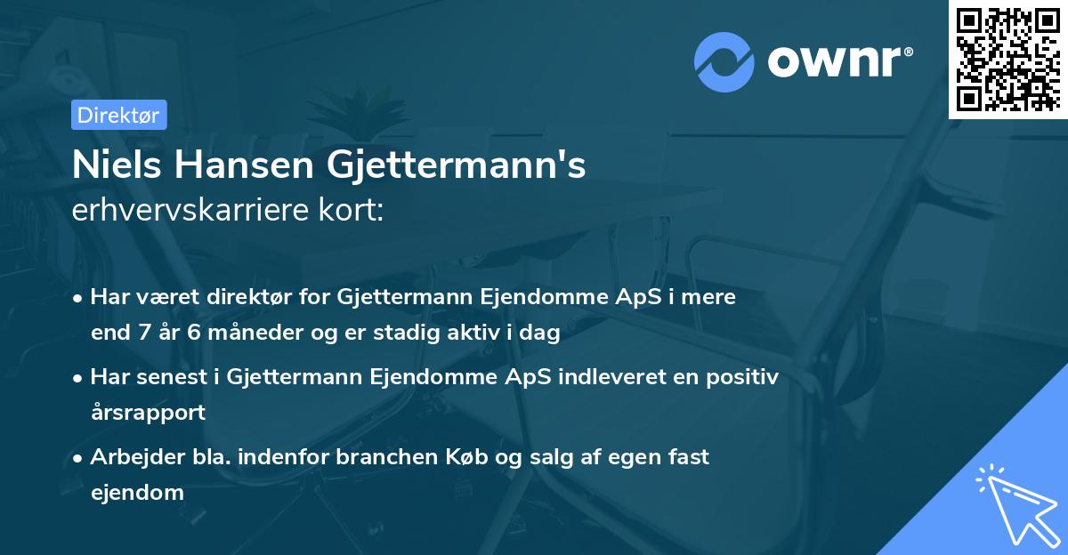Niels Hansen Gjettermann's erhvervskarriere kort