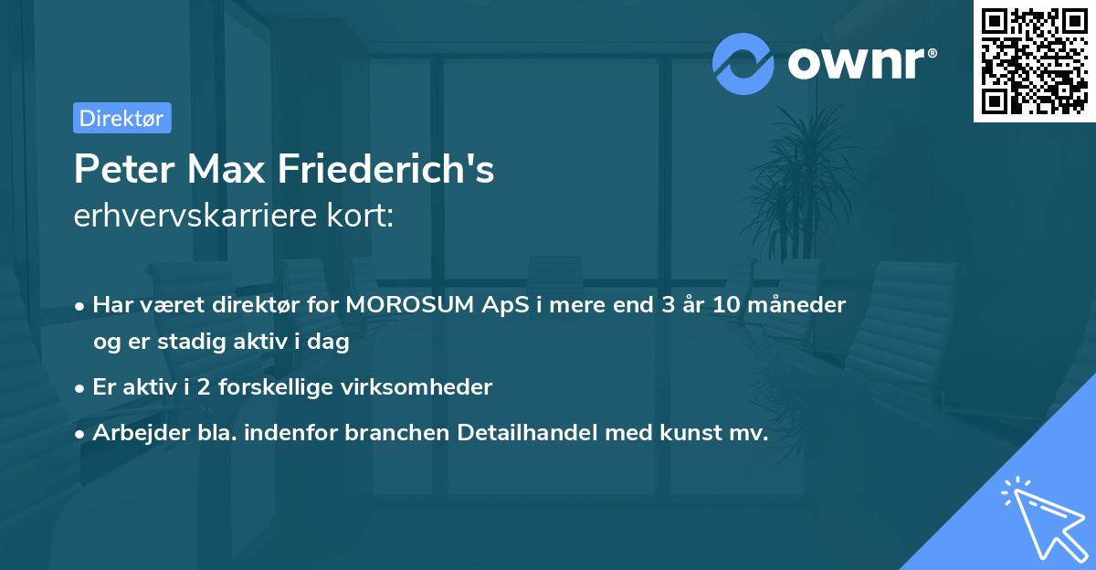 Peter Max Friederich's erhvervskarriere kort
