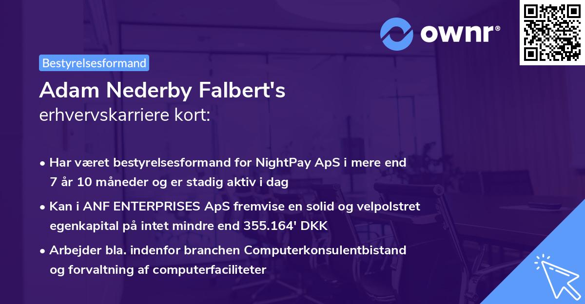 Adam Nederby Falbert's erhvervskarriere kort