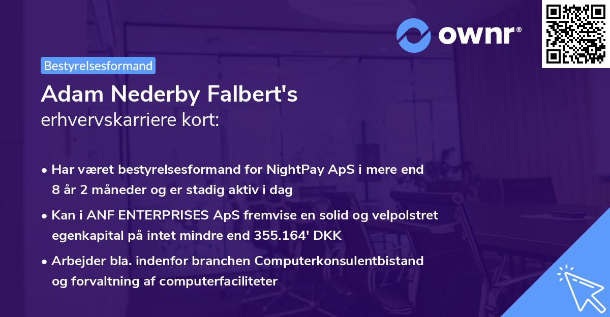 Adam Nederby Falbert's erhvervskarriere kort