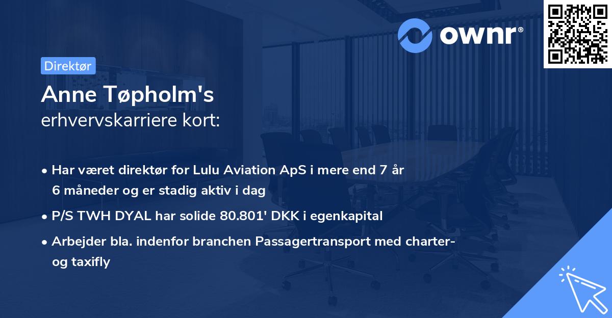 Anne Tøpholm's erhvervskarriere kort