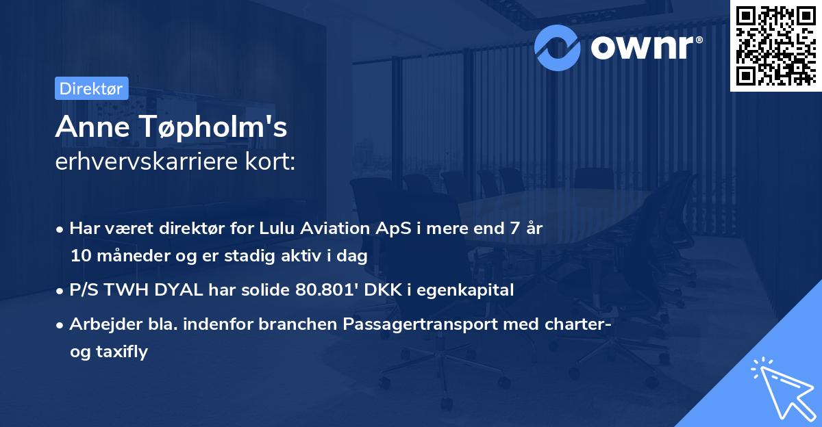 Anne Tøpholm's erhvervskarriere kort