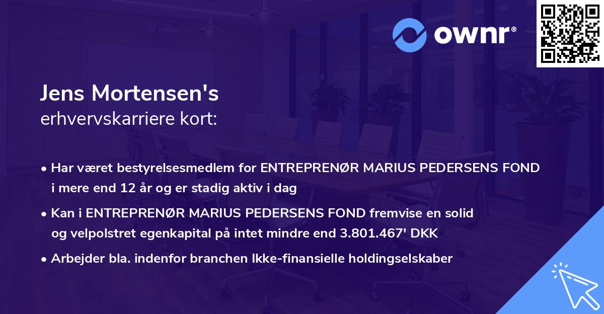 Jens Mortensen's erhvervskarriere kort