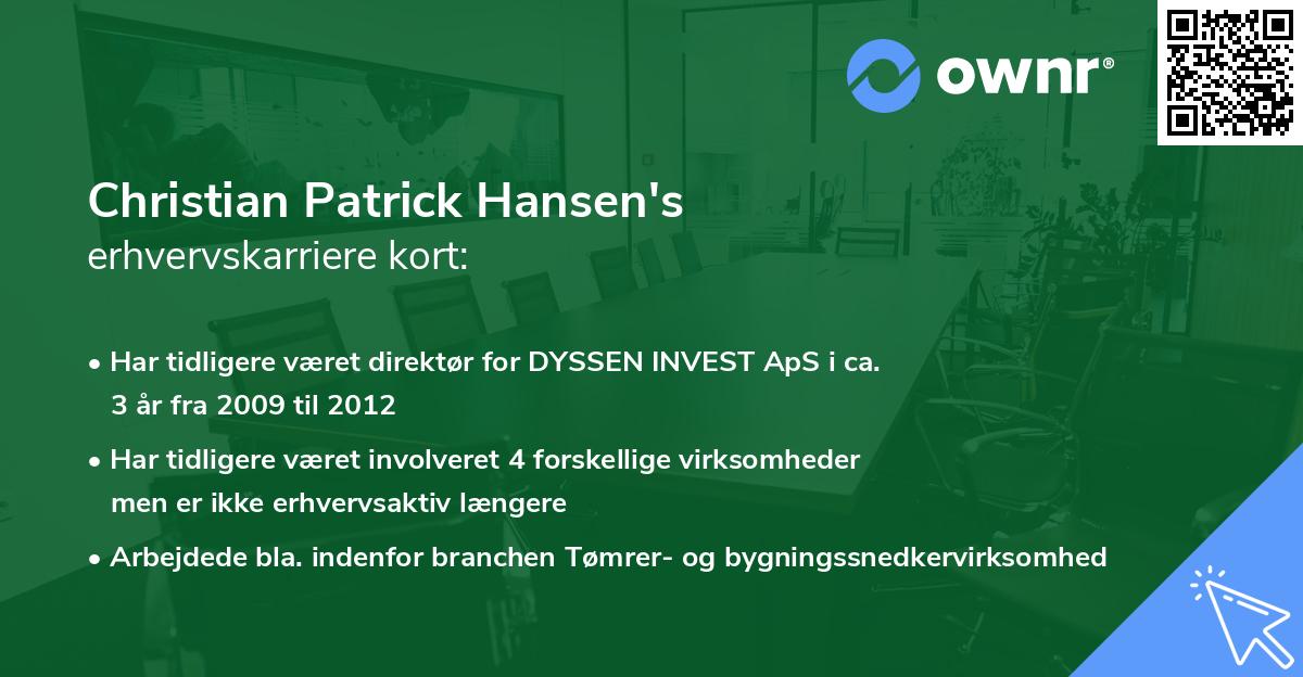 Christian Patrick Hansen's erhvervskarriere kort