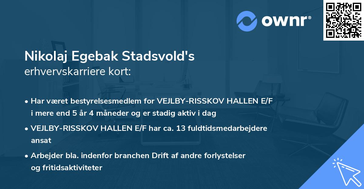 Nikolaj Egebak Stadsvold's erhvervskarriere kort
