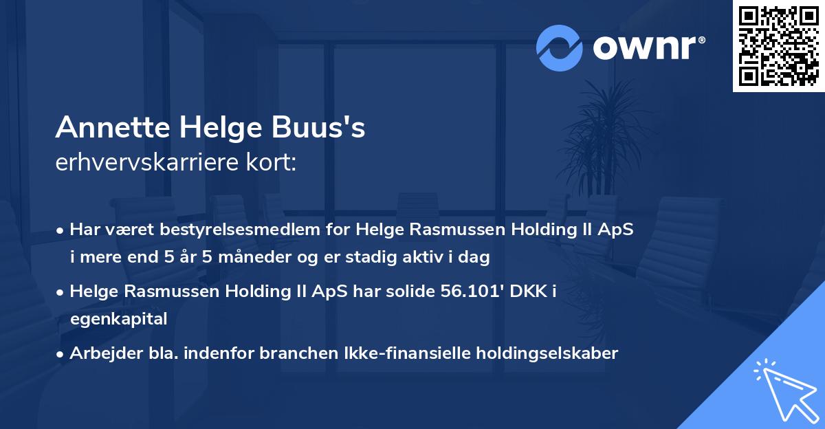 Annette Helge Buus's erhvervskarriere kort