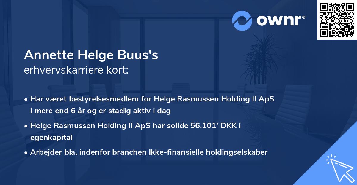 Annette Helge Buus's erhvervskarriere kort