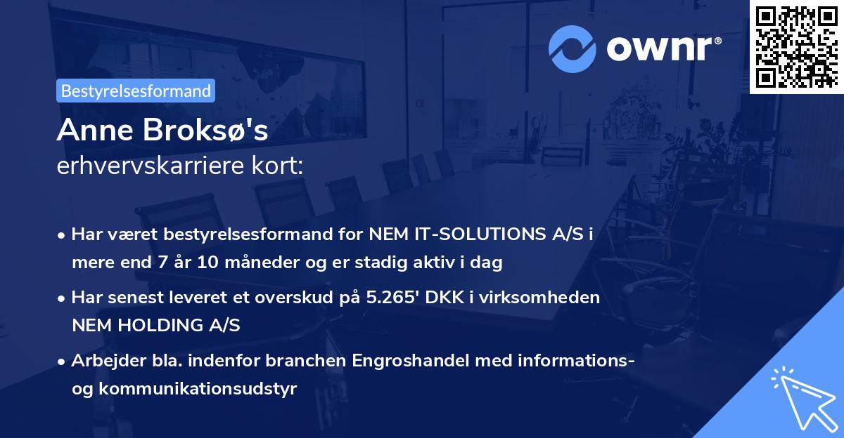 Anne Broksø's erhvervskarriere kort