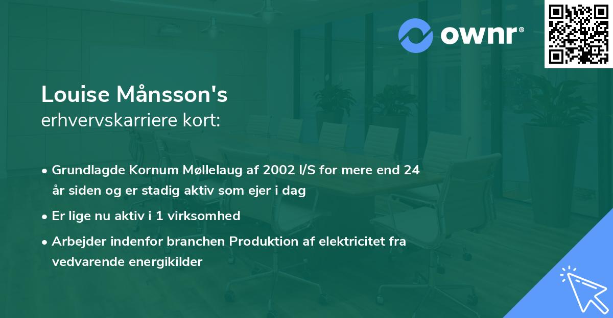 Louise Månsson's erhvervskarriere kort