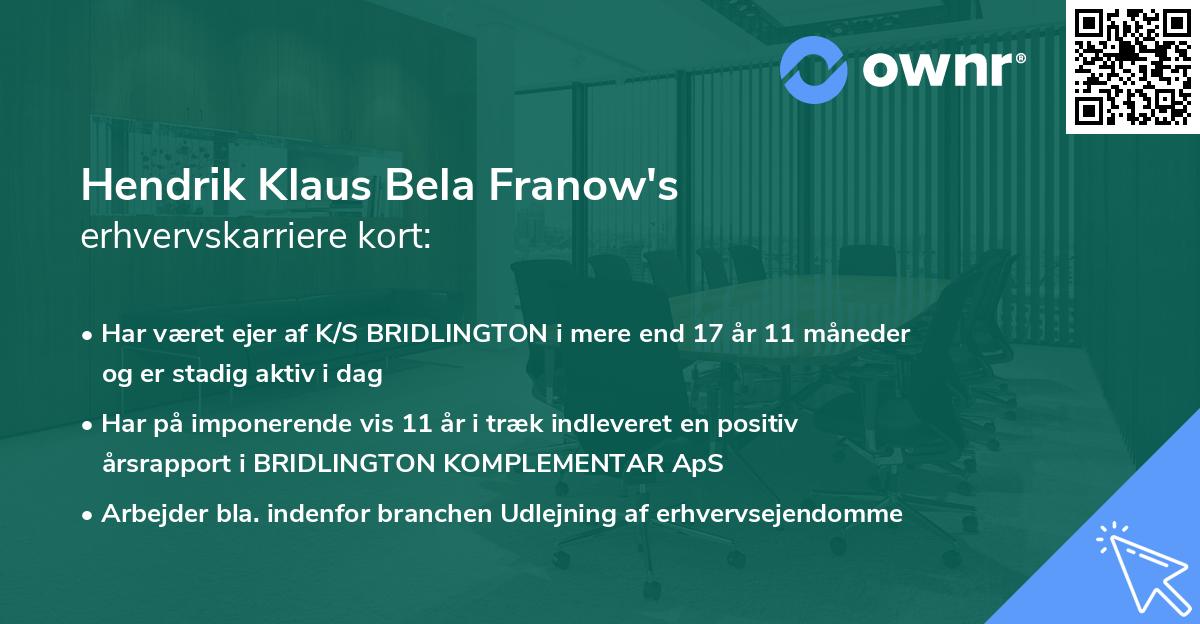 Hendrik Klaus Bela Franow's erhvervskarriere kort