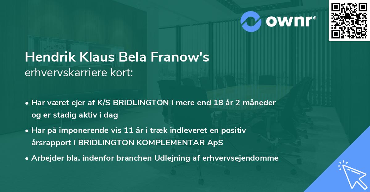 Hendrik Klaus Bela Franow's erhvervskarriere kort
