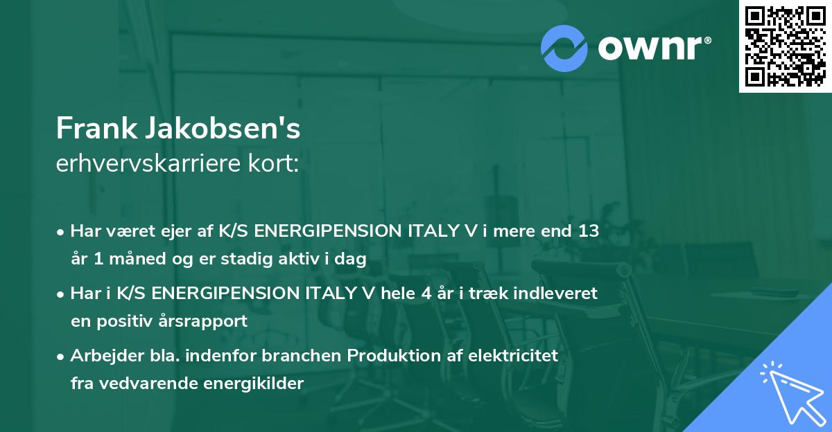 Frank Jakobsen's erhvervskarriere kort