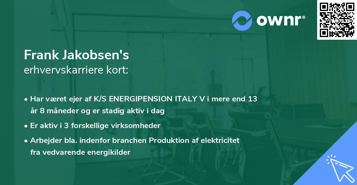 Frank Jakobsen's erhvervskarriere kort