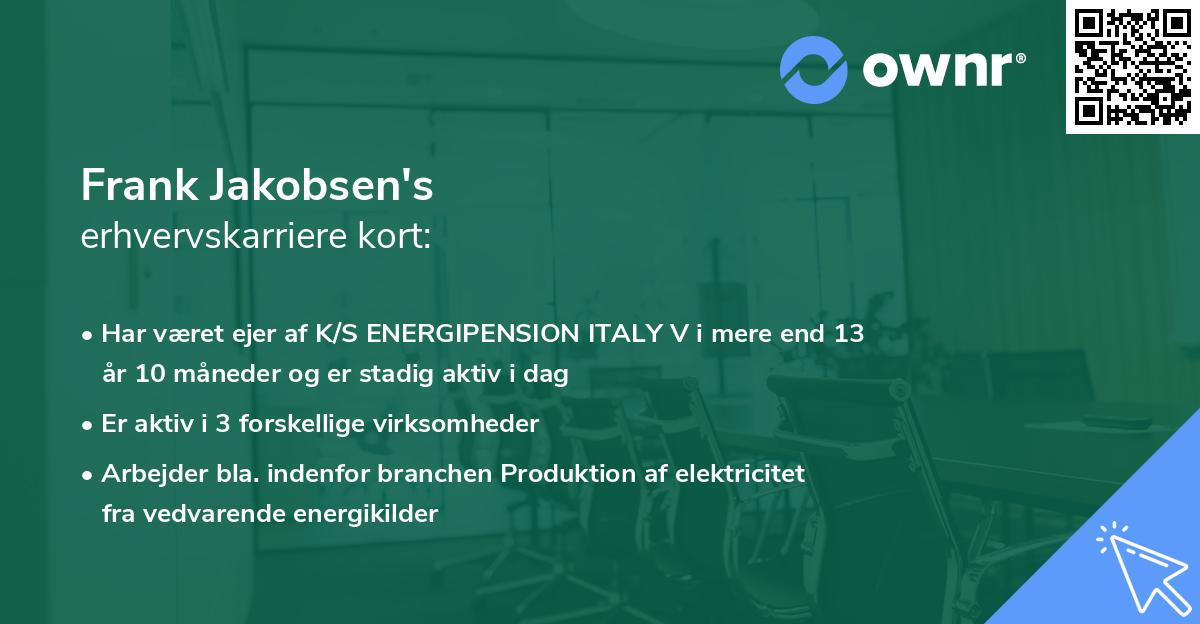 Frank Jakobsen's erhvervskarriere kort