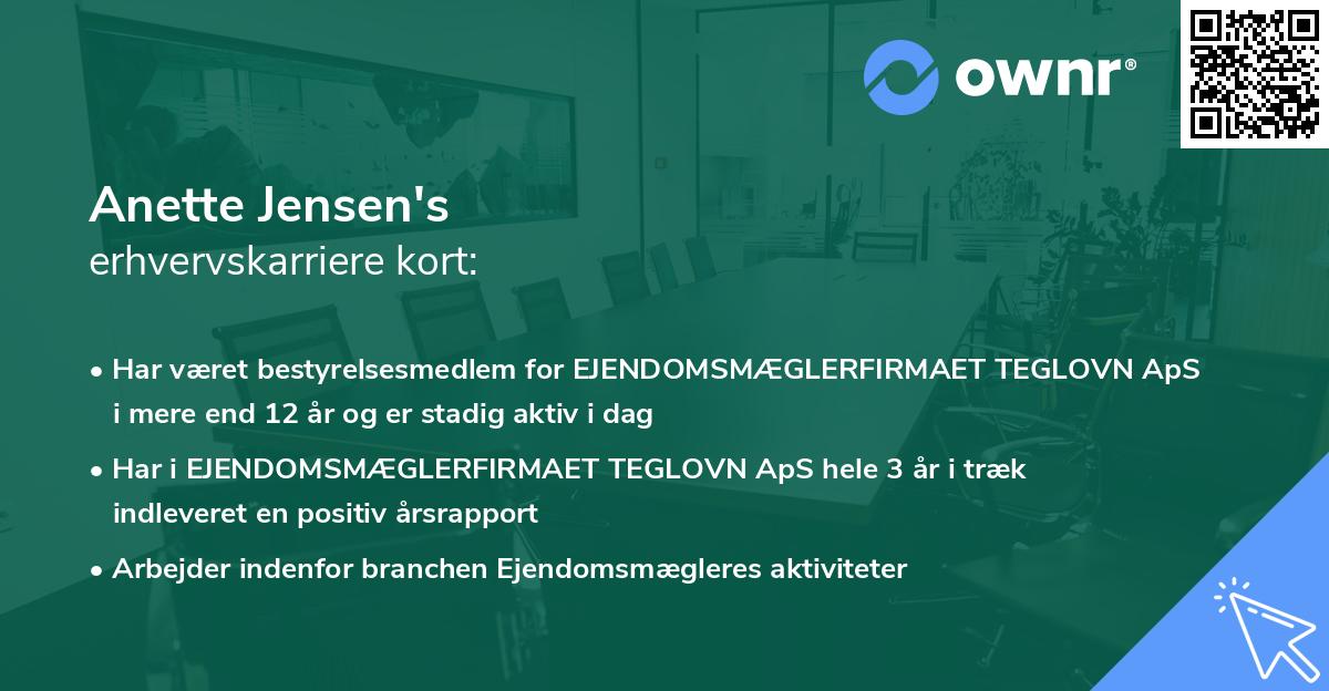 Anette Jensen's erhvervskarriere kort