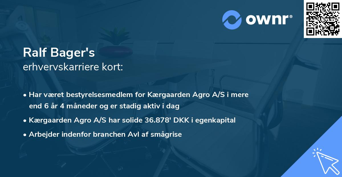Ralf Bager's erhvervskarriere kort