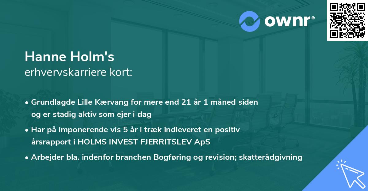 Hanne Holm's erhvervskarriere kort