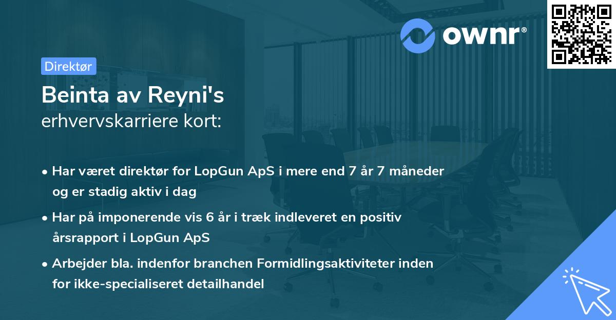 Beinta av Reyni's erhvervskarriere kort
