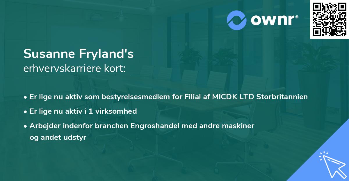 Susanne Fryland's erhvervskarriere kort
