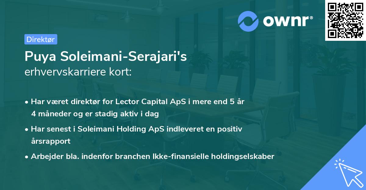 Puya Soleimani-Serajari's erhvervskarriere kort