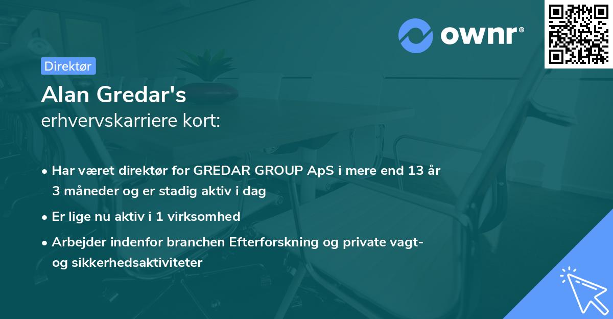 Alan Gredar's erhvervskarriere kort
