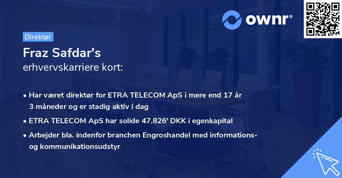 Fraz Safdar's erhvervskarriere kort