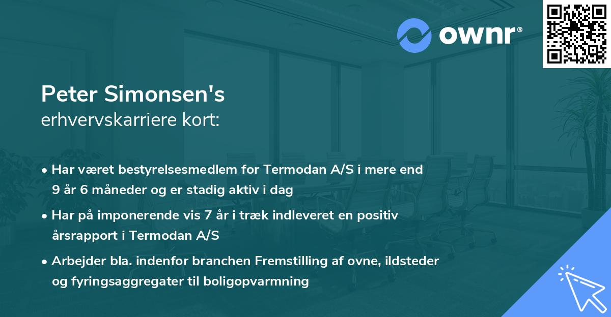 Peter Simonsen's erhvervskarriere kort