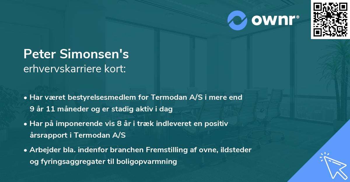 Peter Simonsen's erhvervskarriere kort