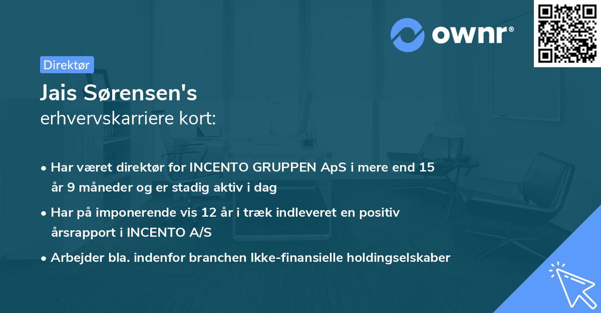 Jais Sørensen's erhvervskarriere kort