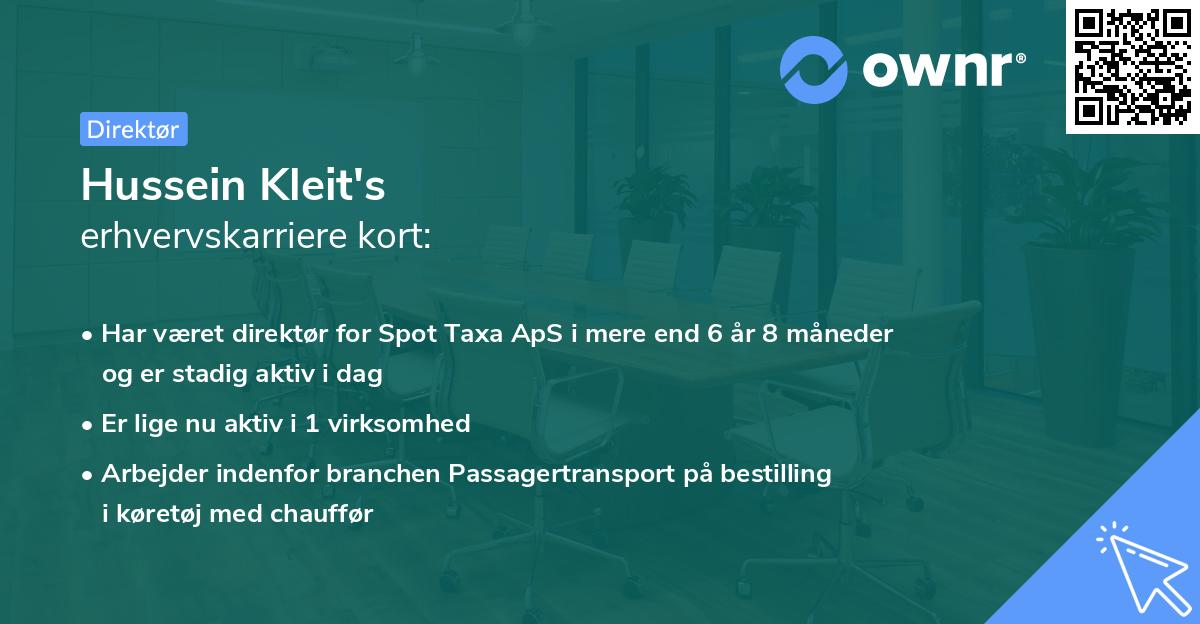 Hussein Kleit's erhvervskarriere kort
