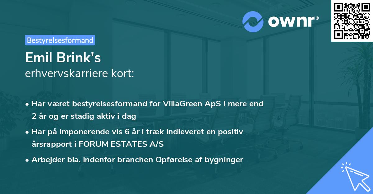 Emil Brink's erhvervskarriere kort