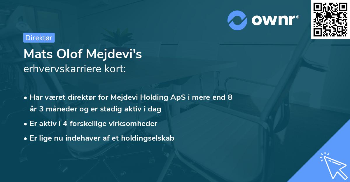 Mats Olof Mejdevi's erhvervskarriere kort