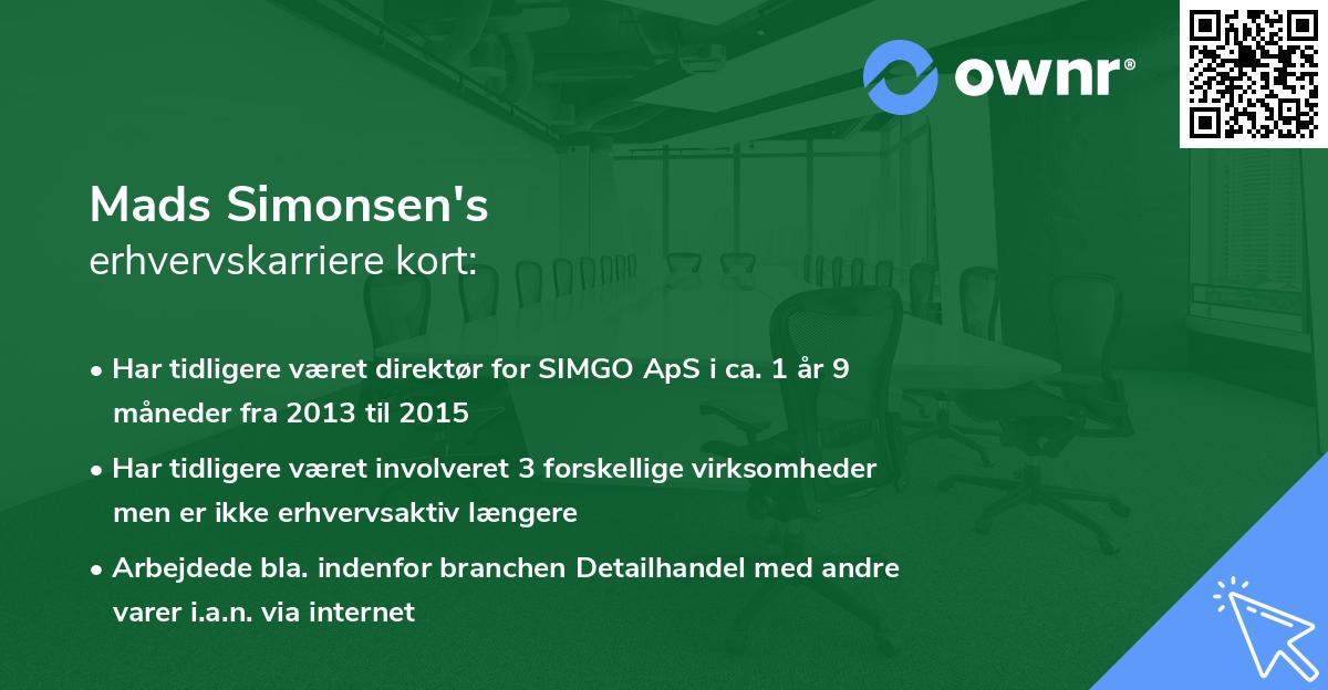 Mads Simonsen's erhvervskarriere kort