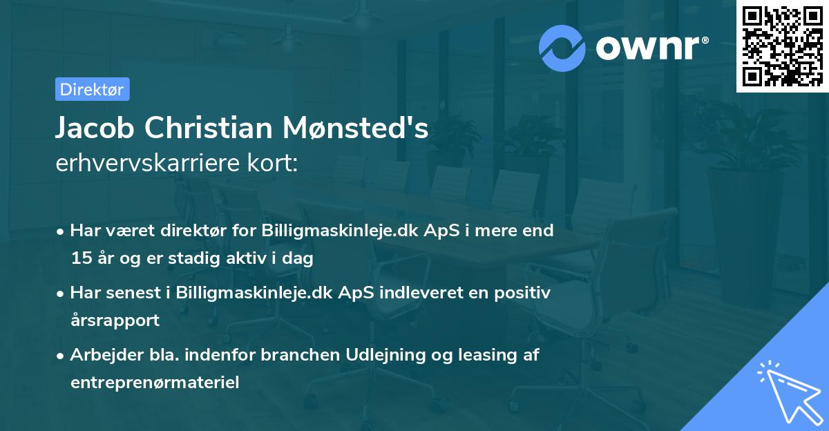 Jacob Christian Mønsted's erhvervskarriere kort