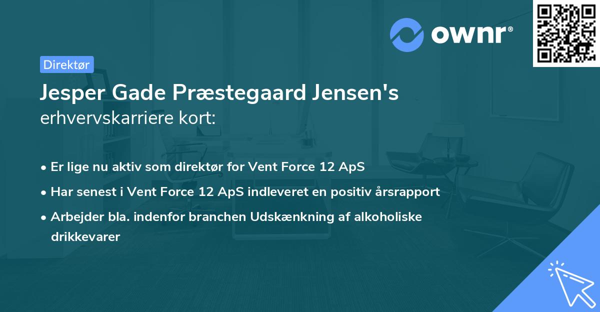 Jesper Gade Præstegaard Jensen's erhvervskarriere kort