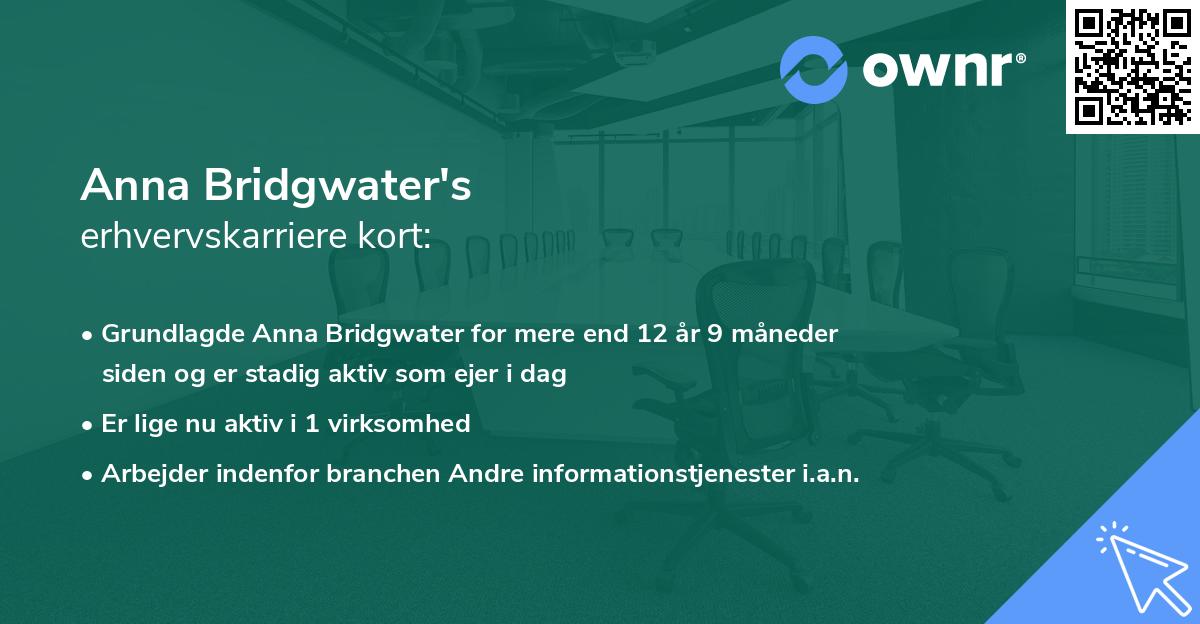 Anna Bridgwater's erhvervskarriere kort