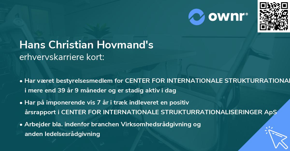 Hans Christian Hovmand's erhvervskarriere kort