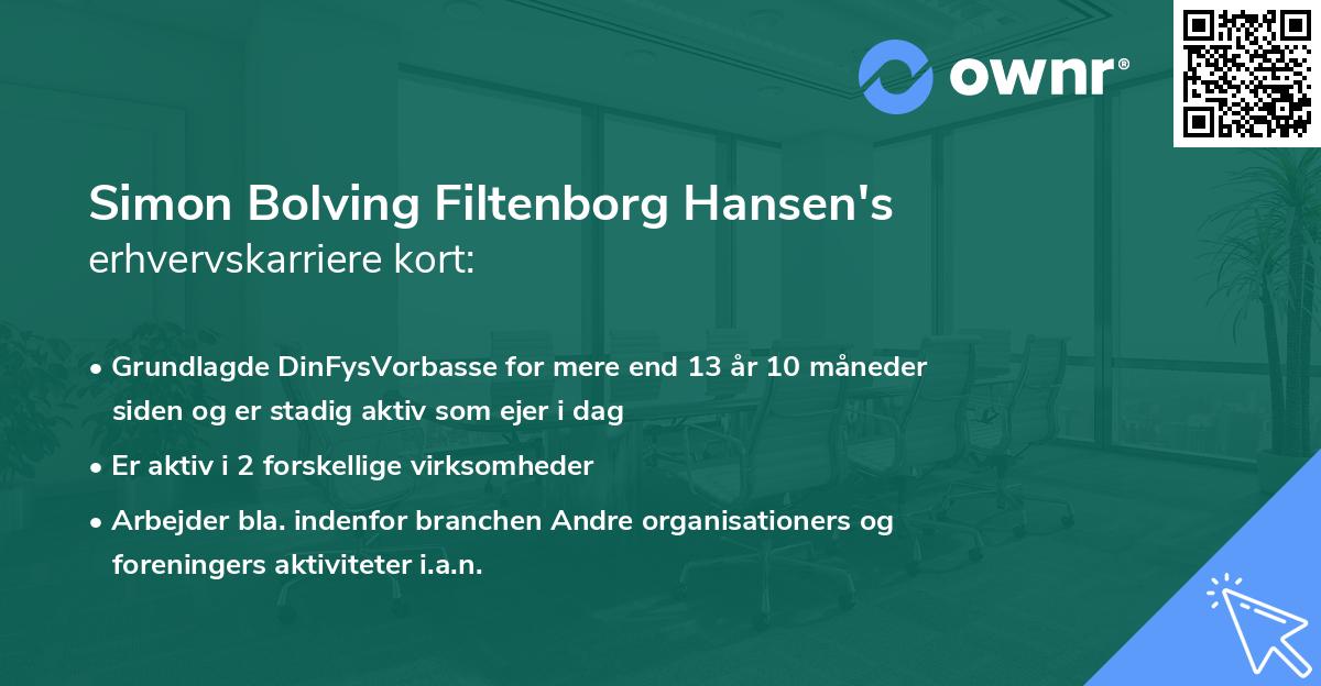 Simon Bolving Filtenborg Hansen's erhvervskarriere kort